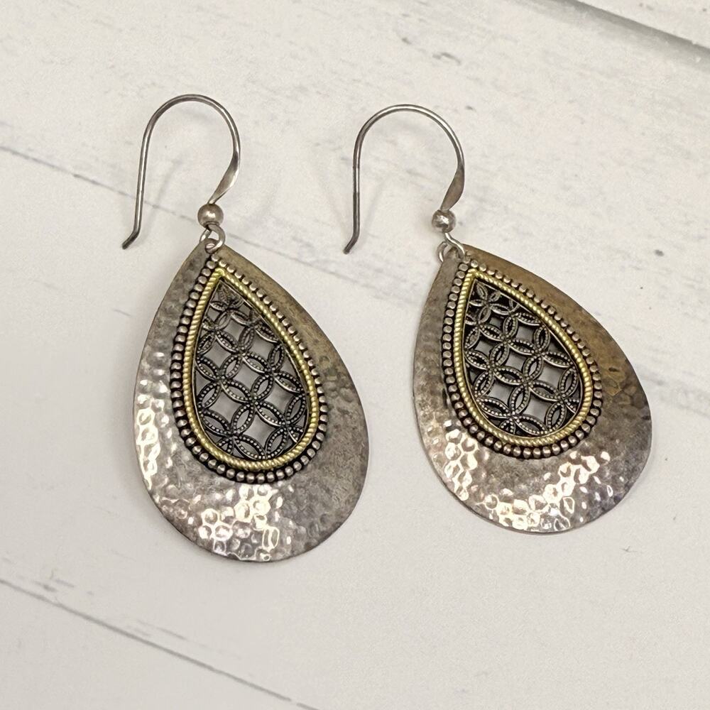 Arts Elegance AE 925 Sterling Silver Teardrop Cut Out Earrings 7.9 Grams
